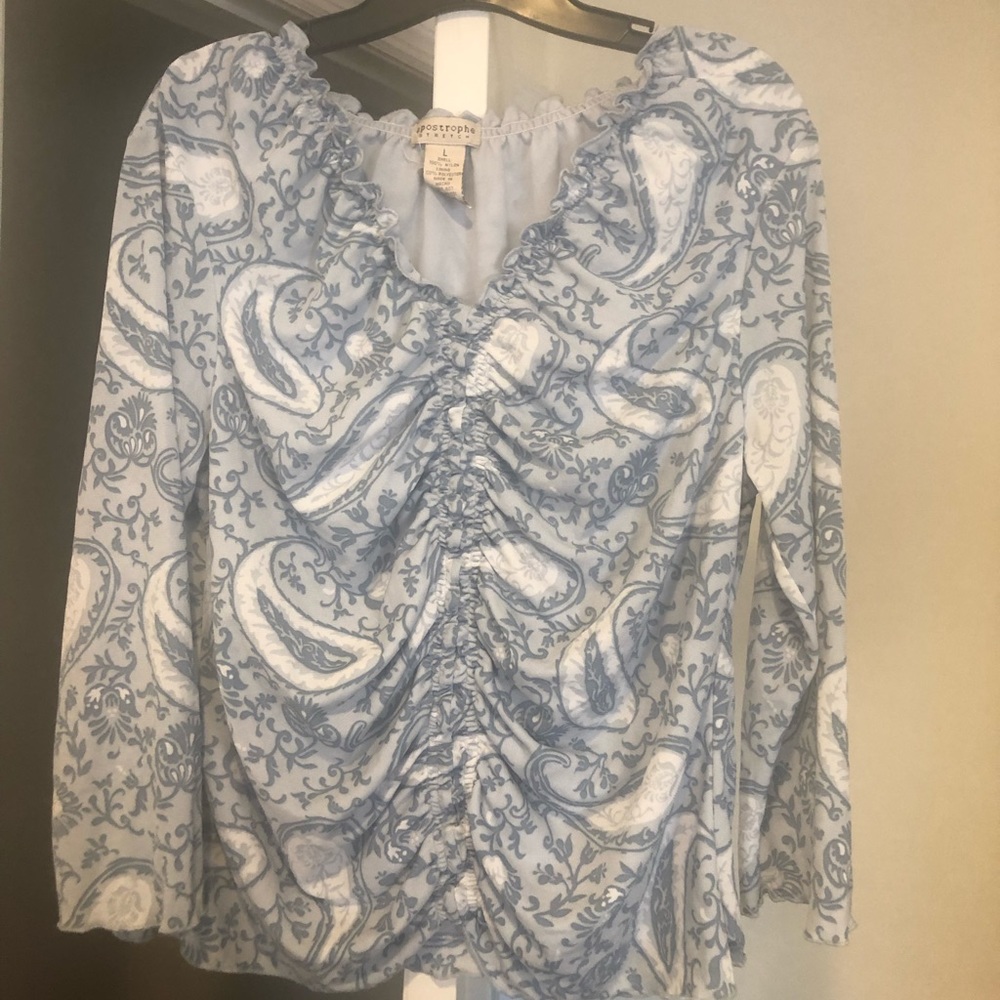 Apostrophe Pastel Blue and White Top